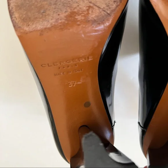 ROBERT CLERGERIE Kyra Spazzolato Slingback Patent Leather  ROBERT CLERGERIE Kyra Spazzolato Slingback Patent Leather Mule Heels in Black main image 0